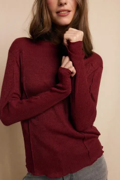 Slowlove Top básico melange Granate Clearance