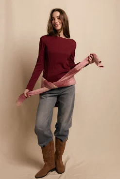 Slowlove Top básico melange Granate Clearance