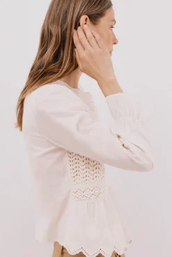 Cortefiel Top combinado crochet Marfil Discount