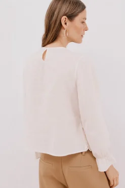 Cortefiel Top combinado crochet Marfil Discount