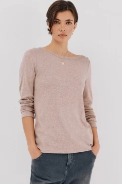 Cortefiel Top cuello barco botones dorados Beige Discount