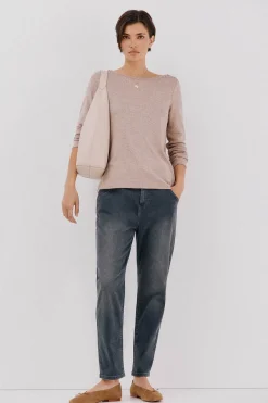 Cortefiel Top cuello barco botones dorados Beige Discount