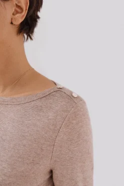 Cortefiel Top cuello barco botones dorados Beige Discount