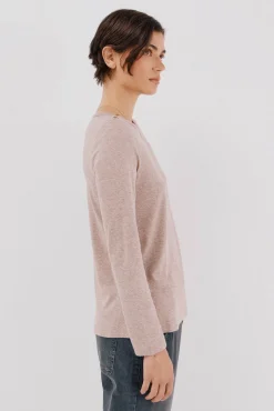 Cortefiel Top cuello barco botones dorados Beige Discount