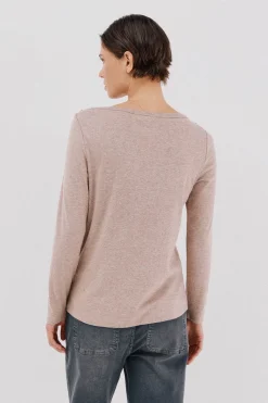 Cortefiel Top cuello barco botones dorados Beige Discount