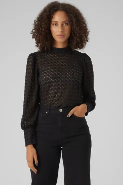 Vero Moda Top de encaje cuello cerrado Negro Hot