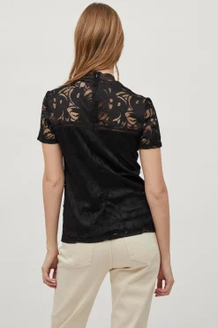 Vila Top de encaje de manga corta Negro Hot