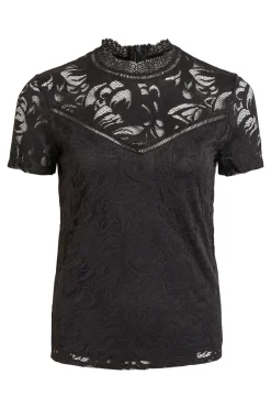 Vila Top de encaje de manga corta Negro Hot