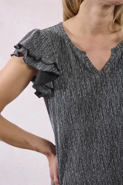 Molly Bracken Top de manga corta detalle volantes Gris New