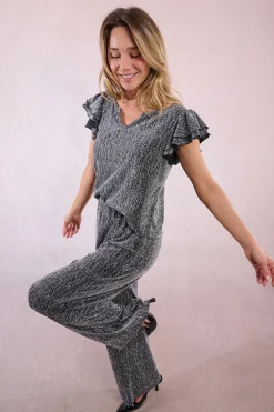 Molly Bracken Top de manga corta detalle volantes Gris New