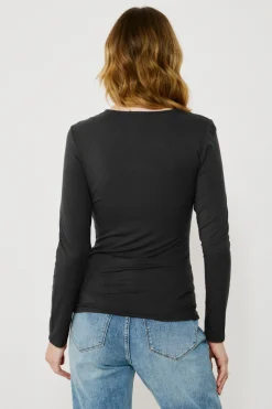 Vila Top de manga larga con detalle drapeado Negro Clearance