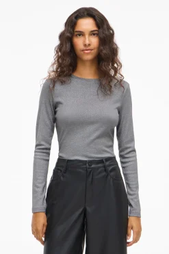 Vila Top de manga larga con glitter Gris Online