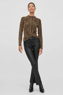 Vila Top de manga larga con lúrex Camel Discount