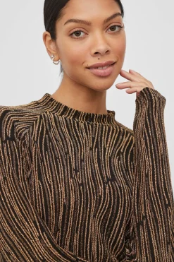 Vila Top de manga larga con lúrex Camel Discount