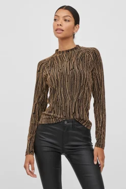 Vila Top de manga larga con lúrex Camel Discount