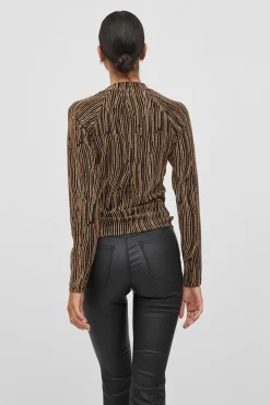 Vila Top de manga larga con lúrex Camel Discount