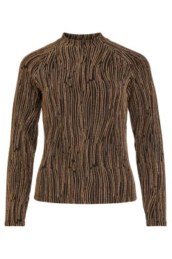 Vila Top de manga larga con lúrex Camel Discount