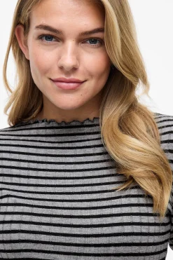 Vila Top de manga larga con ribetes Estampado gris