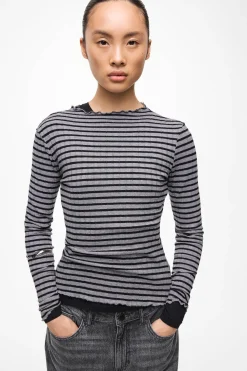 Vila Top de manga larga con ribetes Estampado gris