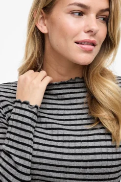 Vila Top de manga larga con ribetes Estampado gris