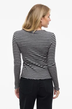 Vila Top de manga larga con ribetes Estampado gris