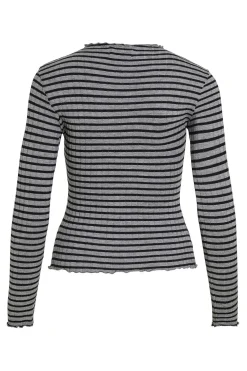 Vila Top de manga larga con ribetes Estampado gris