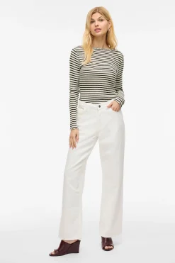 Vila Top de manga larga con ribetes Estampado blanco Best