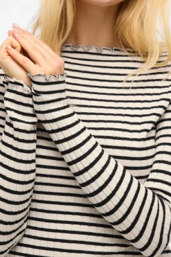 Vila Top de manga larga con ribetes Estampado blanco Best