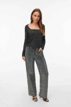 Vero Moda Top de manga larga escote cuadrado Negro Clearance