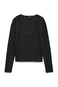 Vero Moda Top de manga larga escote cuadrado Negro Clearance