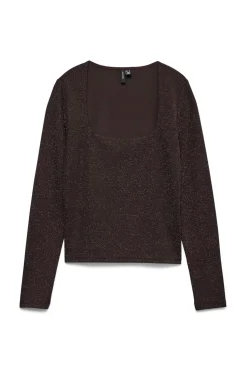 Vero Moda Top de manga larga escote cuadrado Marr&oacute;n oscuro Sale