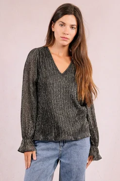 Molly Bracken Top de manga larga plisado Gris Sale