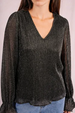 Molly Bracken Top de manga larga plisado Gris Sale