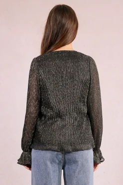 Molly Bracken Top de manga larga plisado Gris Sale