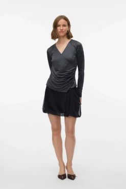 Vero Moda Top de manga larga tejido metalizado Gris oscuro Outlet