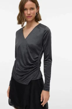Vero Moda Top de manga larga tejido metalizado Gris oscuro Outlet