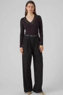 Vero Moda Top de manga larga y cuello pico Negro Clearance