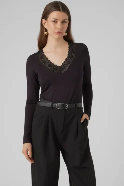 Vero Moda Top de manga larga y cuello pico Negro Clearance