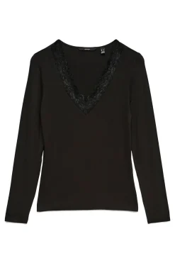 Vero Moda Top de manga larga y cuello pico Negro Clearance