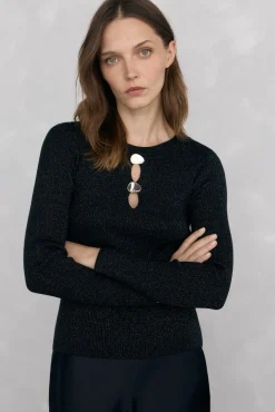 Pedro del Hierro Top de punto brillo aberturas Negro Clearance