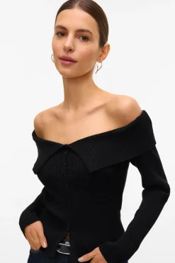 Vero Moda Top de punto hombros descubiertos Negro New