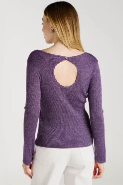 Vila Top de punto reversible con lúrex Morado Sale
