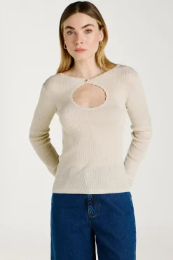 Vila Top de punto reversible con lúrex Beige Sale