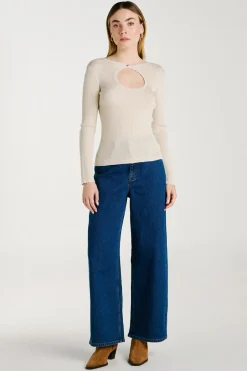 Vila Top de punto reversible con lúrex Beige Sale