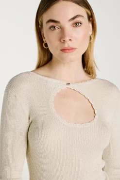 Vila Top de punto reversible con lúrex Beige Sale