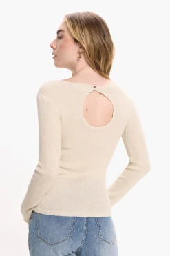 Vila Top de punto reversible con lúrex Beige Sale