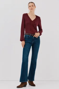 Cortefiel Top detalle puntilla escote Vino Discount