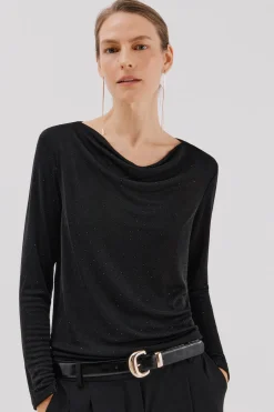 Cortefiel Top drapeado brillantes Negro Best