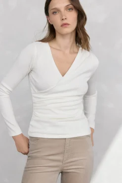 Pedro del Hierro Top drapeado textura Blanco Clearance