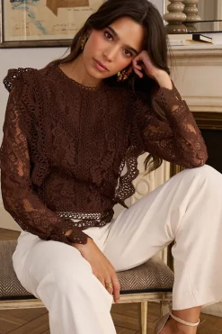 Polín Et Moi Top encaje Alda Marrón